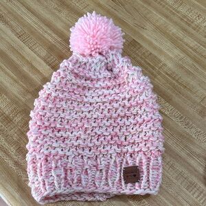 Handmade Chic Pink Knitted Slouchy Beanie with Pom-Pom